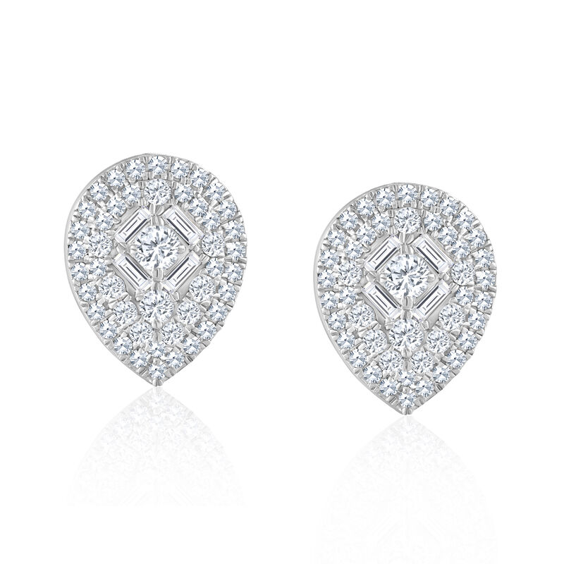.50 ct. t.w. Baguette and Round Diamond Pear-Shaped Cluster Earrings in 14kt White Gold image number 0
