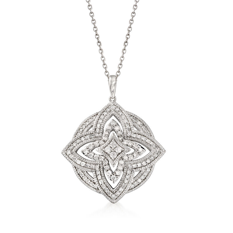 .75 ct. t.w. Diamond Openwork Floral Pendant Necklace in Sterling Silver. 18&quot; image number 1