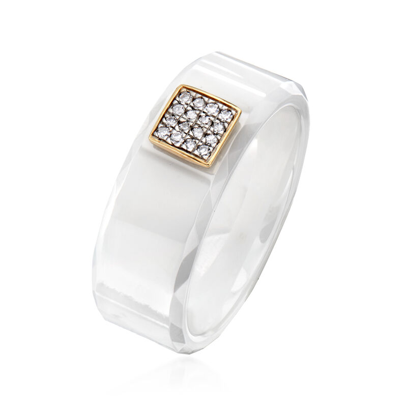 Diamond-Accented White Ceramic Ring with 14kt Yellow Gold image number 2