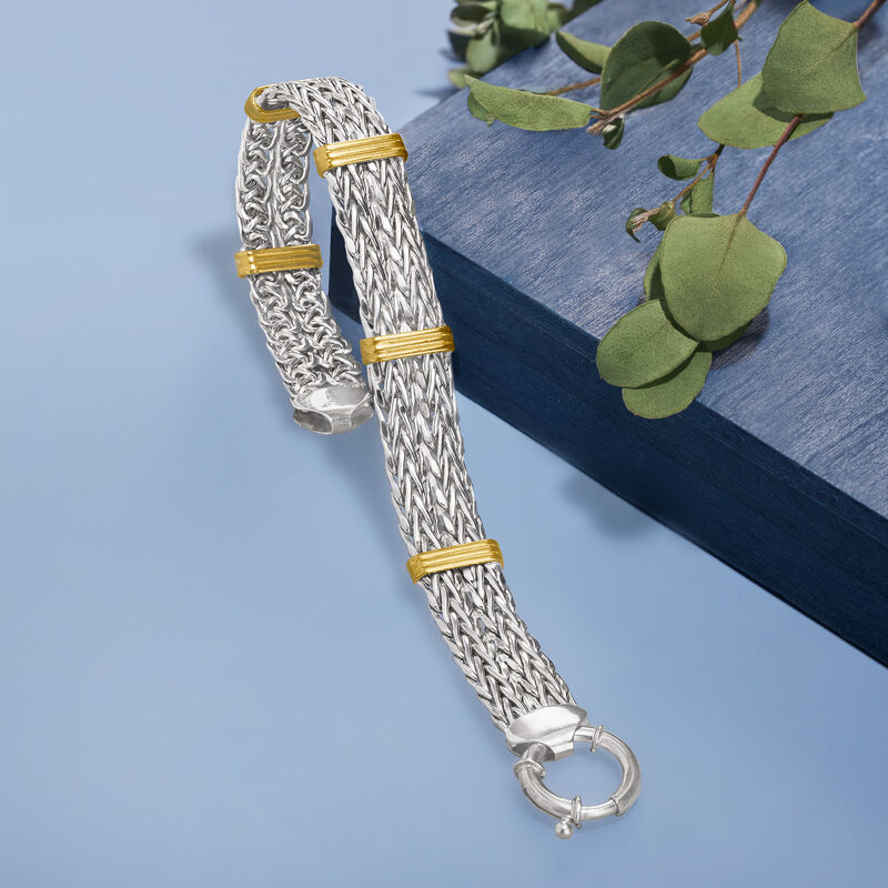 Two-Tone Sterling Silver Wheat-Link Bracelet. 7&quot; image number 4