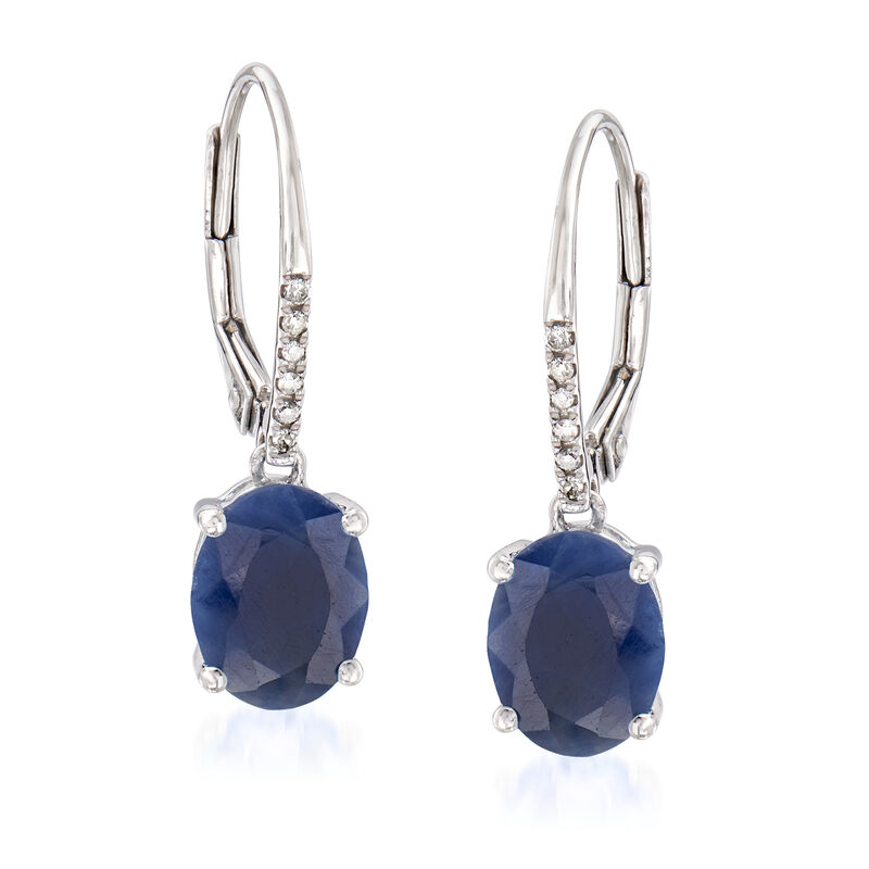 4.80 ct. t.w. Indian Sapphire Drop Earrings with Diamond Accents in 14kt White Gold image number 0