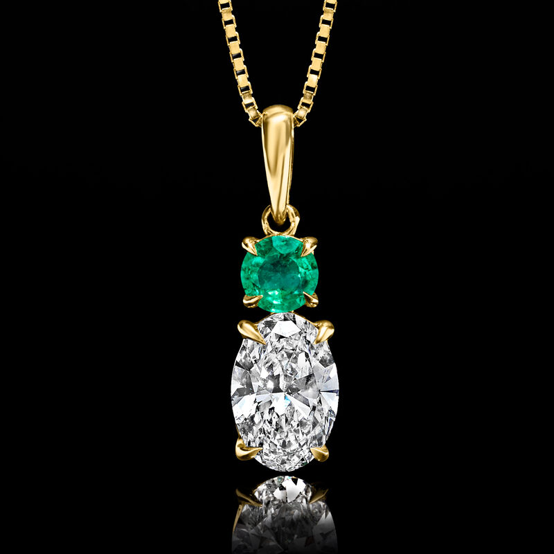 1.00 Carat Lab-Grown Diamond Pendant Necklace with .20 Carat Emerald in 14kt Yellow Gold image number 2