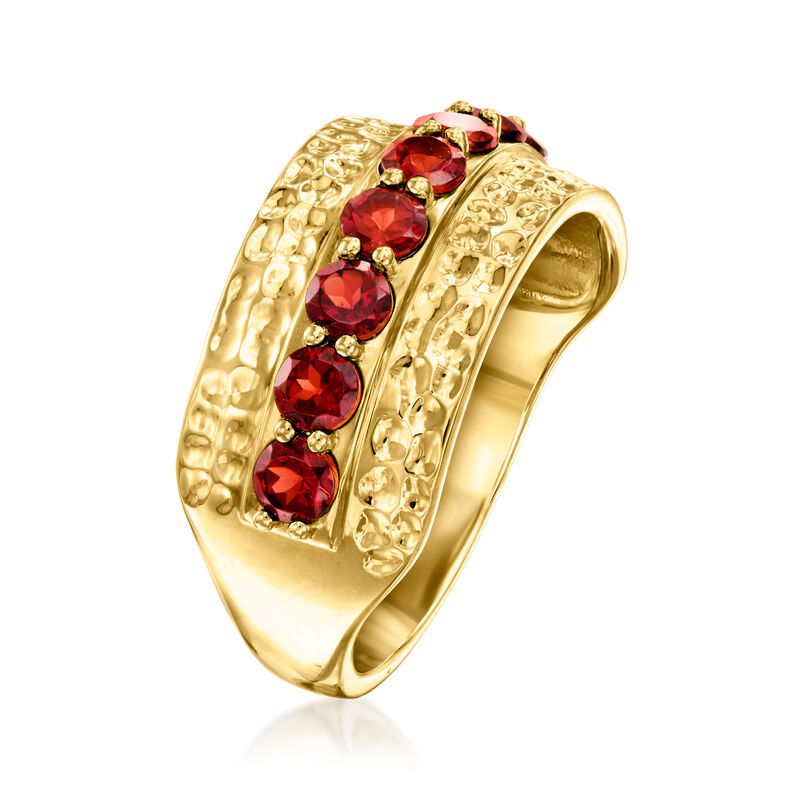 1.10 ct. t.w. Garnet Hammered Ring in 18kt Gold Over Sterling image number 2