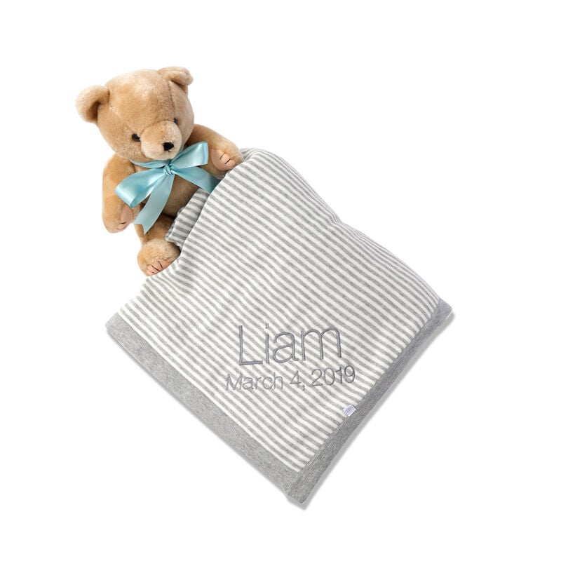 Gray and White Stripe Cotton Baby Blanket image number 0
