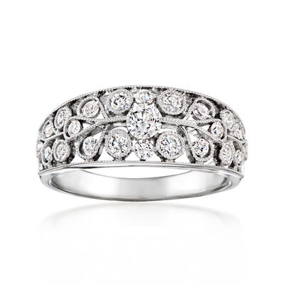 C. 1990 Vintage .65 ct. t.w. Diamond Openwork Ring in 18kt White Gold