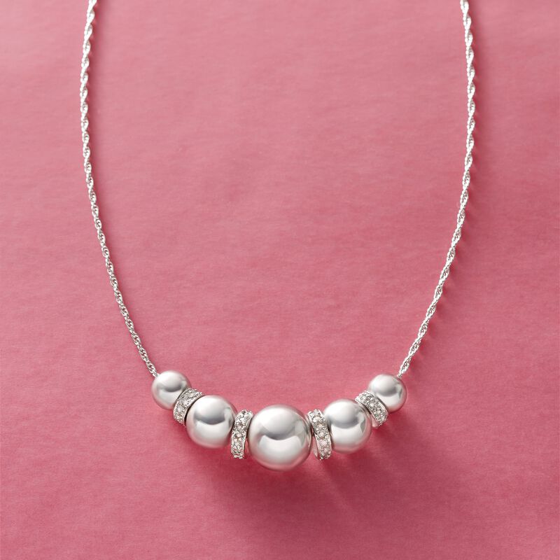 6-10mm Sterling Silver Bead Necklace with .20 ct. t.w. Diamonds image number 6
