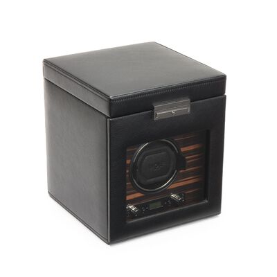 &quot;Roadster&quot; Black and Ebony Macassar Single Watch Winder with Storage by WOLF Designs