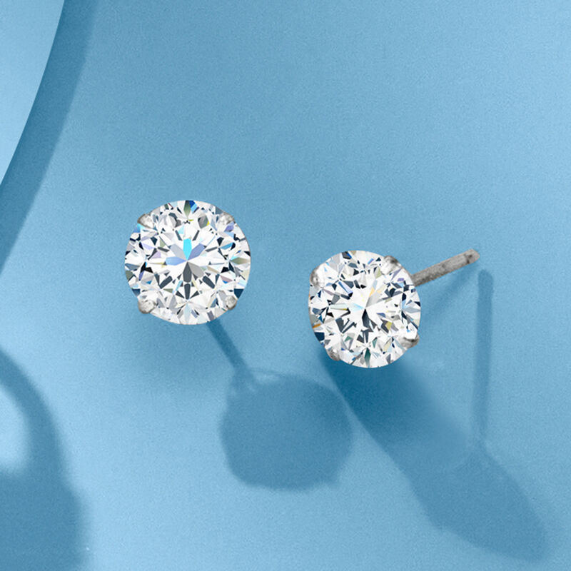 3.00 ct. t.w. CZ Stud Earrings in 14kt White Gold image number 4
