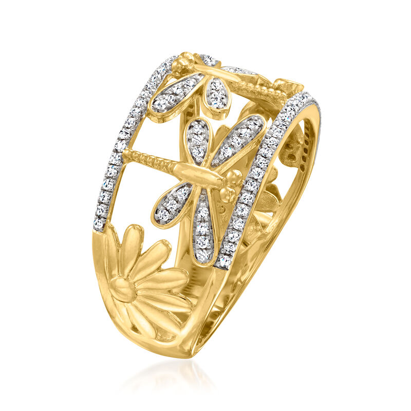 .25 ct. t.w. Diamond Dragonfly Ring in 18kt Gold Over Sterling image number 2