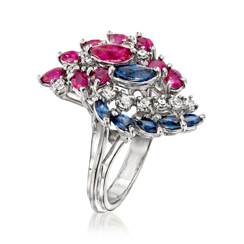 C. 1970 Vintage .90 ct. t.w. Ruby and .65 ct. t.w. Sapphire Swirl Ring with .36 ct. t.w. Diamonds in 14kt White Gold. Size 5.5 image number 2
