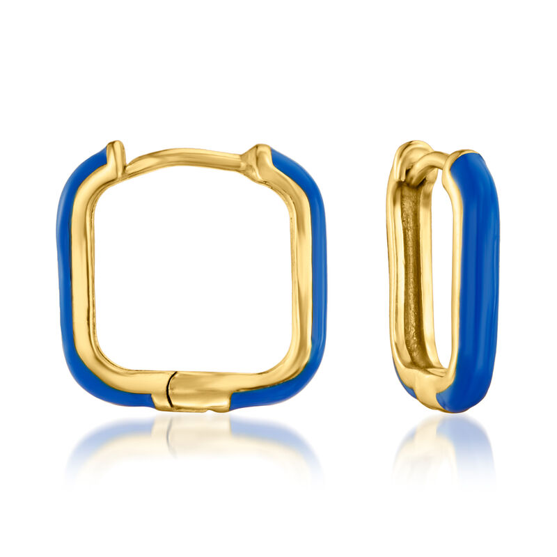 Multicolored Enamel Jewelry Set: Three Pairs of Square Hoop Earrings in 18kt Gold Over Sterling. 1/2&quot; image number 3