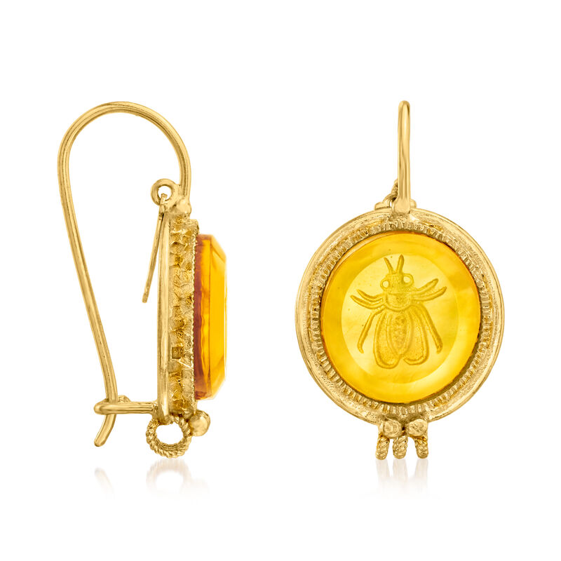 Italian Tagliamonte Mother-of-Pearl and Yellow Venetian Glass Doublet Bumblebee Drop Earrings in 18kt Gold Over Sterling image number 2