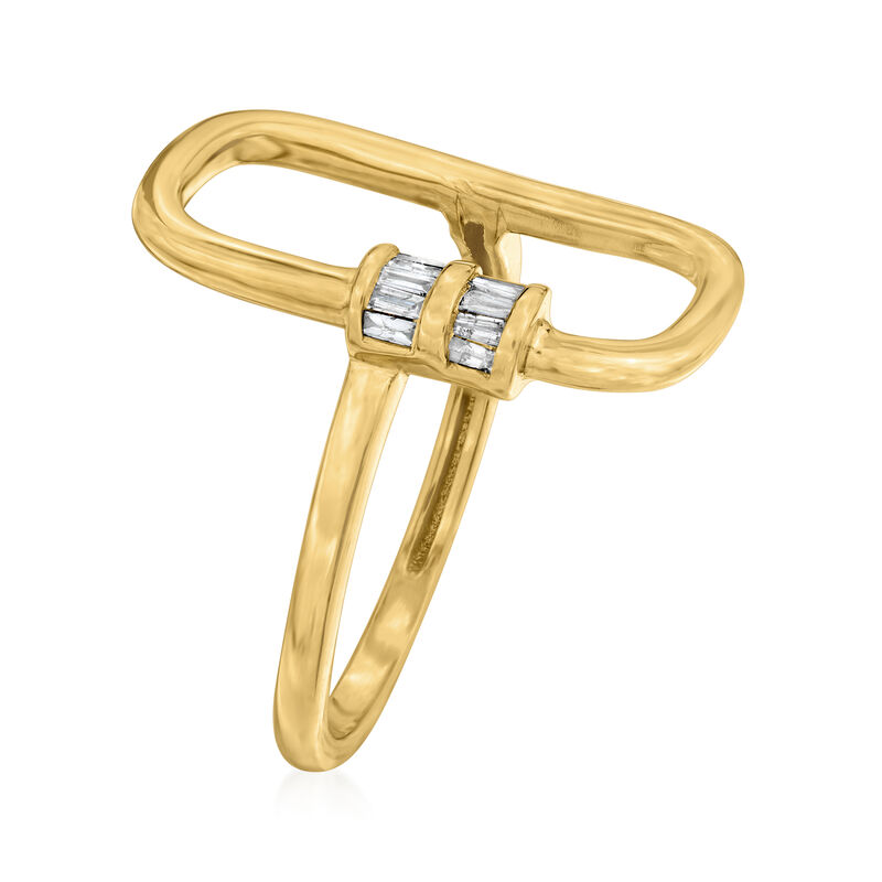 .10 ct. t.w. Tapered Baguette Diamond Oval Carabiner-Link Ring in 18kt Gold Over Sterling image number 2