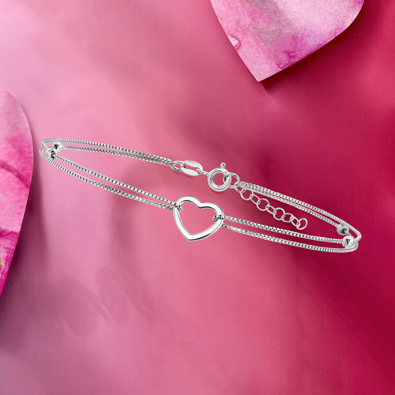 Sterling Silver Heart and Bead Anklet. 9&quot; image number 3