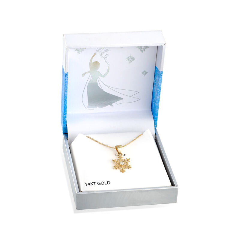 Child's Disney &quot;Frozen&quot; 14kt Yellow Gold Snowflake Pendant Necklace with CZ Accent. 15&quot; image number 2