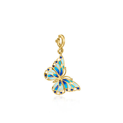 Tonal Blue and White Enamel Butterfly Charm in 18kt Gold Over Sterling