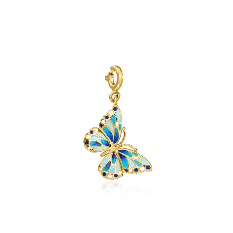 Tonal Blue and White Enamel Butterfly Charm in 18kt Gold Over Sterling image number 1