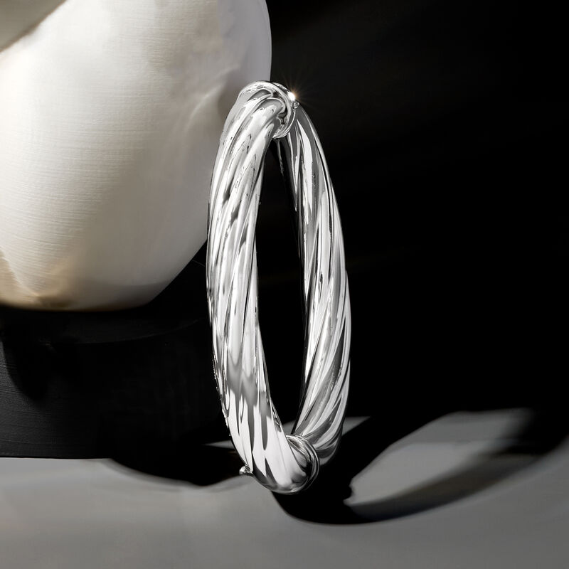 Italian 10mm Sterling Silver Twisted Bangle Bracelet image number 5