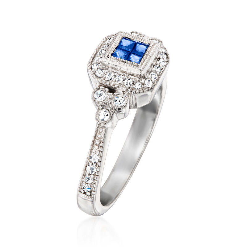 C. 2000 Vintage .20 ct. t.w. Sapphire and .30 ct. t.w. Diamond Ring in 14kt White Gold image number 2
