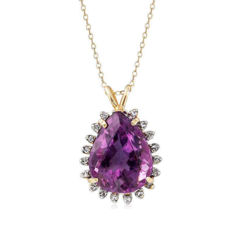 C. 1970 Vintage 20.30 Carat Amethyst and .36 ct. t.w. Diamond Pendant Necklace in 14kt Yellow Gold. 18&quot; image number 0