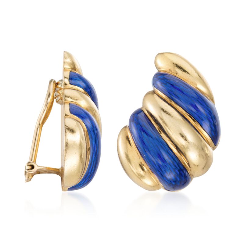 C. 1960 Vintage Blue Enamel Spiral Drop Clip-On Earrings in 18kt Yellow Gold image number 2