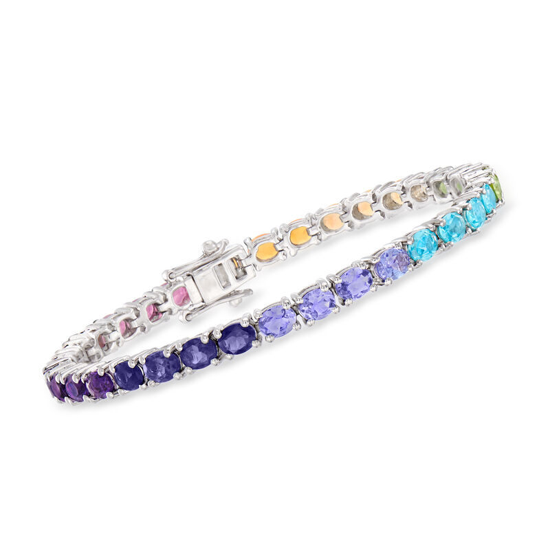 Fire Opal and 10.50 ct. t.w. Multi-Gemstone Tennis Bracelet in Sterling Silver image number 0
