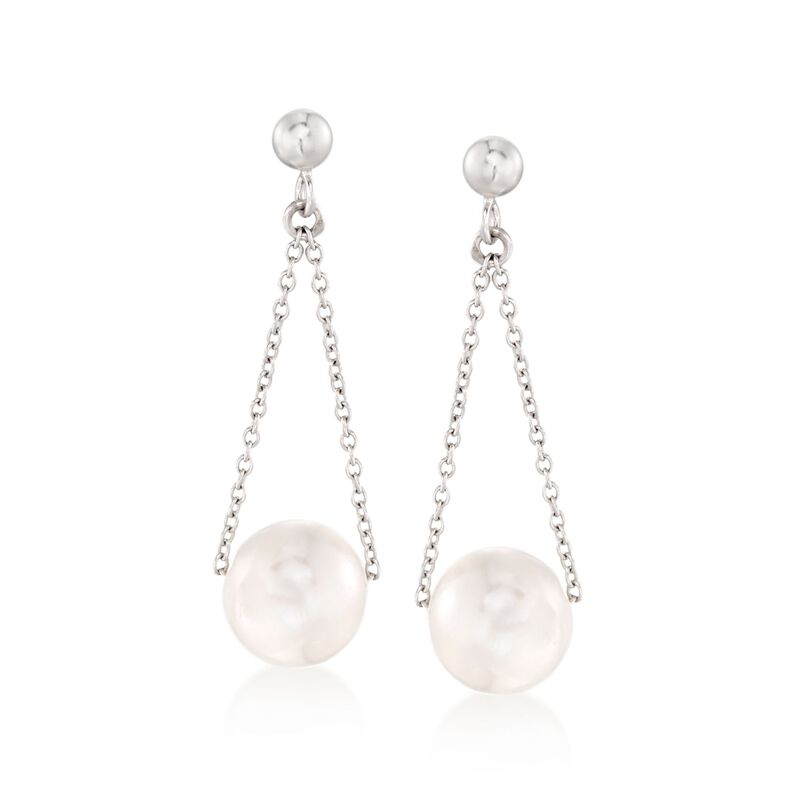 9.5-10mm Cultured Pearl Chain Drop Earrings in Sterling Silver image number 0