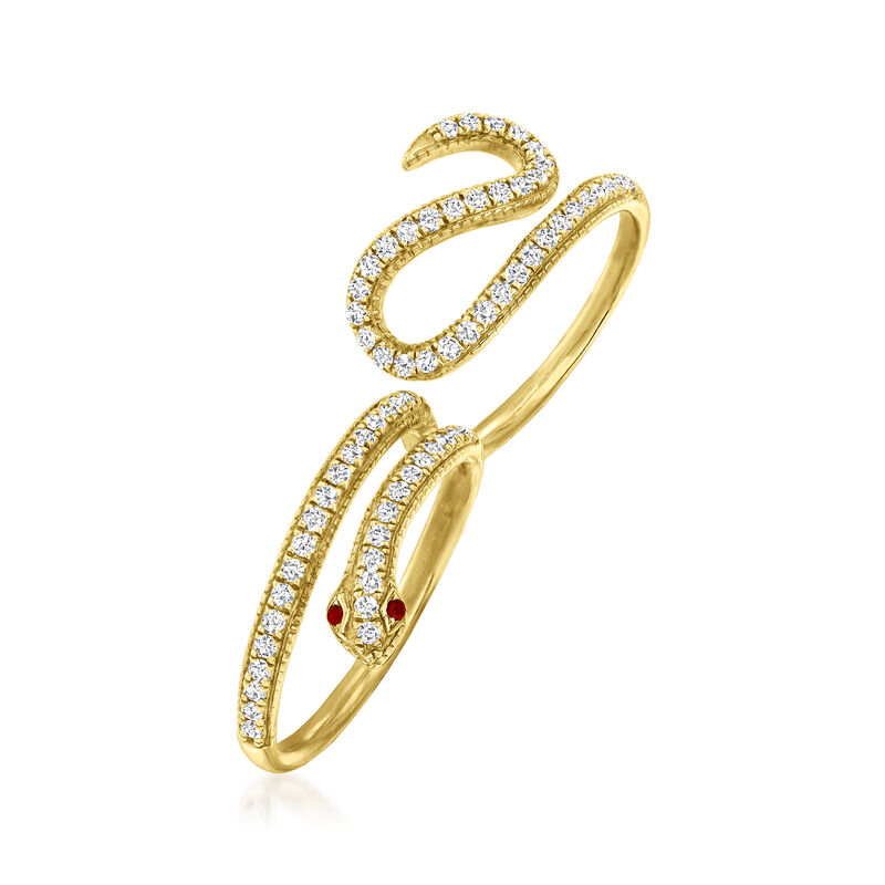 .50 ct. t.w. Diamond Two-Finger Snake Ring with Ruby Accents in 18kt Yellow Gold. Size 8 image number 2