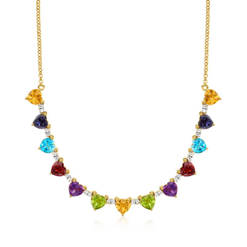 13.50 ct. t.w. Heart-Shaped Multi-Gemstone Necklace in 18kt Gold Over Sterling. 18" image number 1