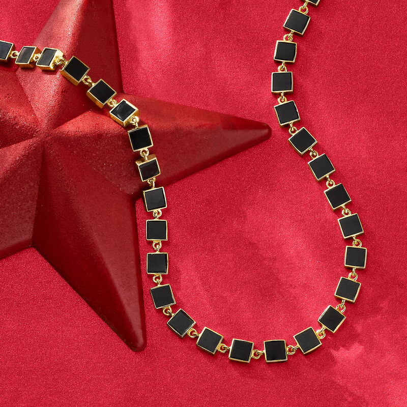 Bezel-Set Onyx Station Necklace in 18kt Gold Over Sterling image number 2