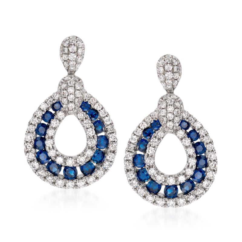 Gregg Ruth .73 ct. t.w. Sapphire and .82 ct. t.w. Diamond Drop Earrings in 18kt White Gold image number 0