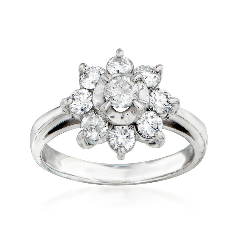 C. 1980 Vintage Tasaki 1.00 ct. t.w. Diamond Flower Ring in Platinum. Size 6 image number 0