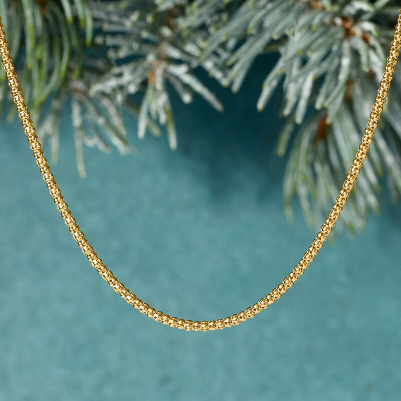 Italian 2mm 14kt Yellow Gold Popcorn-Chain Necklace image number 2