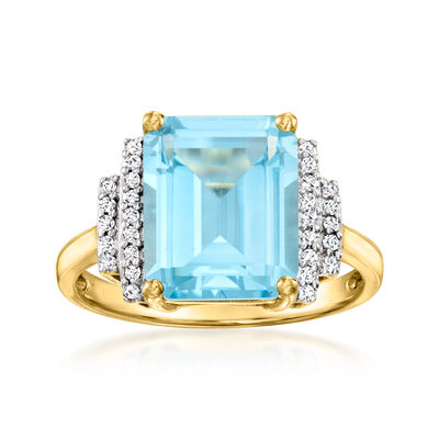 5.00 Carat Sky Blue Topaz Ring with .13 ct. t.w. Diamonds in 14kt Yellow Gold