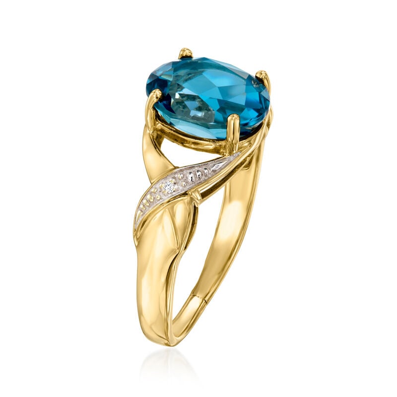 C. 1980 Vintage 3.35 Carat London Blue Topaz Ring with Diamonds in 10kt Two-Tone Gold. Size 7 image number 2