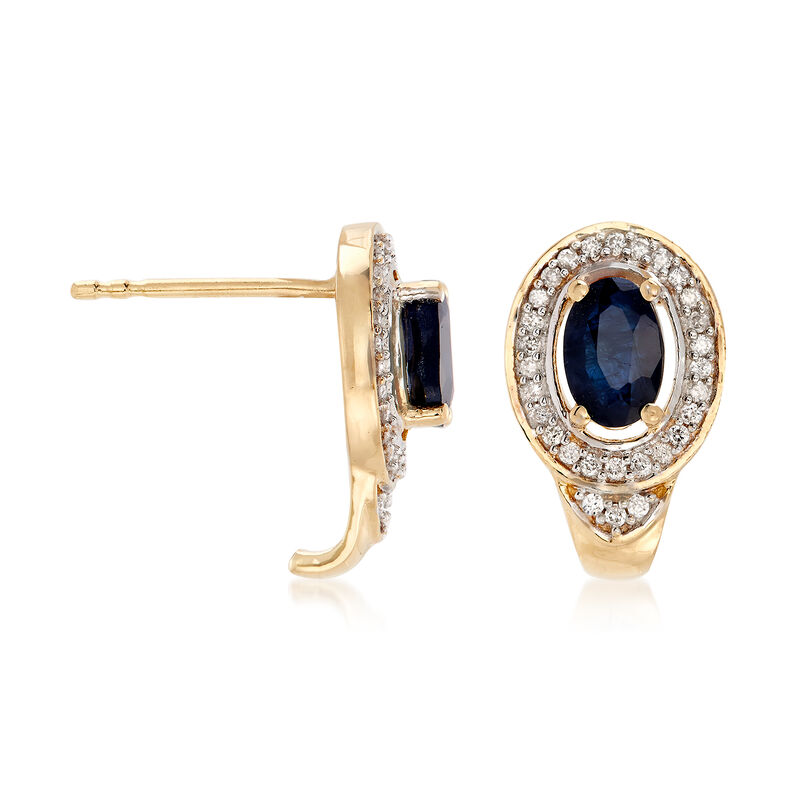 .90 ct. t.w. Sapphire and .16 ct. t.w. Diamond Drop Earrings in 14kt Yellow Gold image number 2