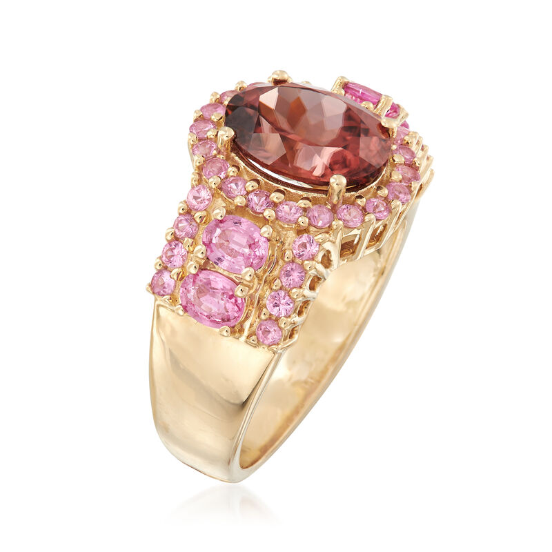 1.60 Carat Pink Zircon and 1.60 ct. t.w. Pink Sapphire Ring in 14kt Yellow Gold image number 2