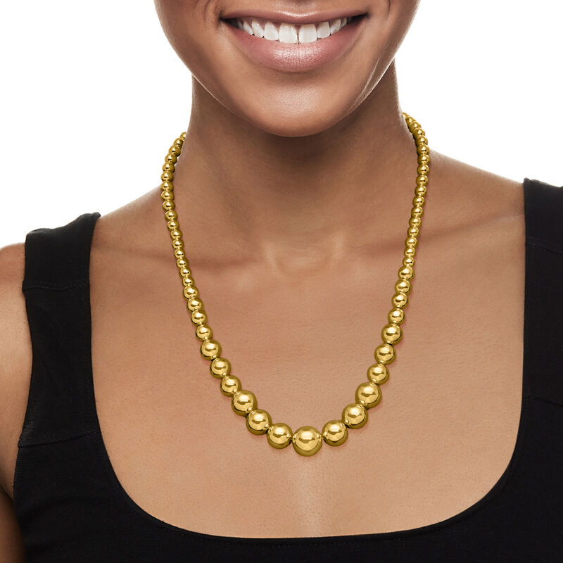 Italian 6-14mm 18kt Gold Over Sterling Silver Bead Graduated Necklace. 20&quot; image number 0