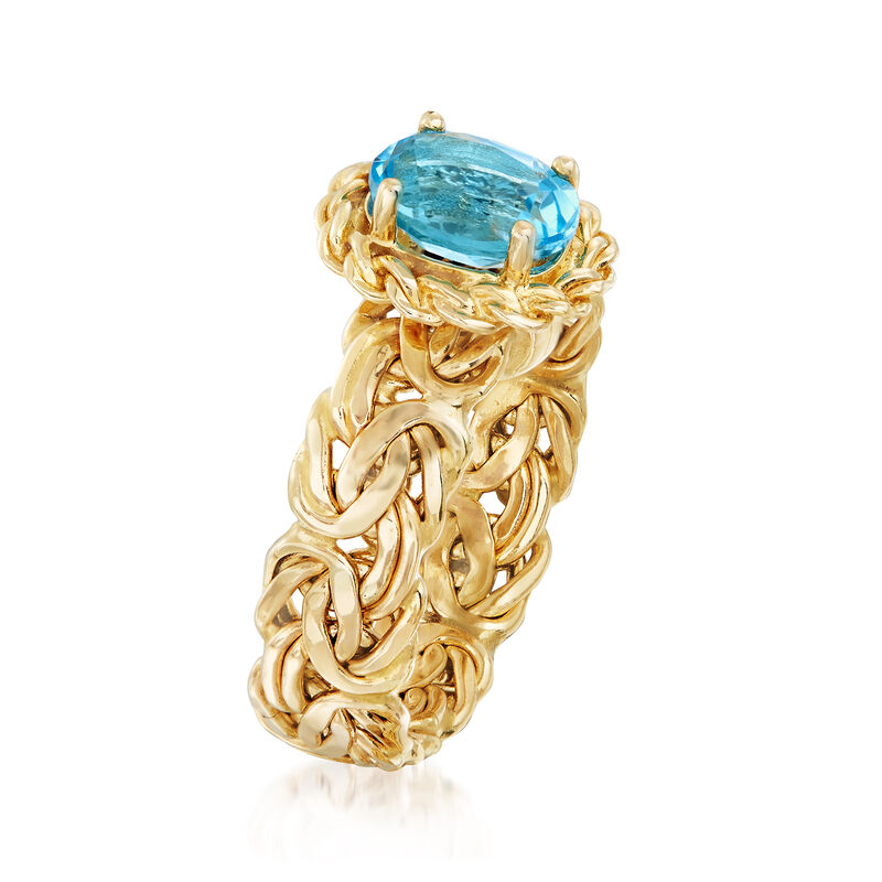 1.50 Carat Blue Topaz Byzantine Ring in 14kt Yellow Gold image number 2