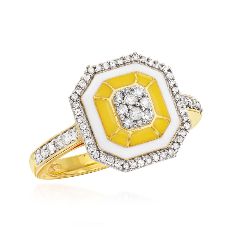 .33 ct. t.w. Diamond Ring with White and Yellow Enamel in 18kt Gold Over Sterling image number 3