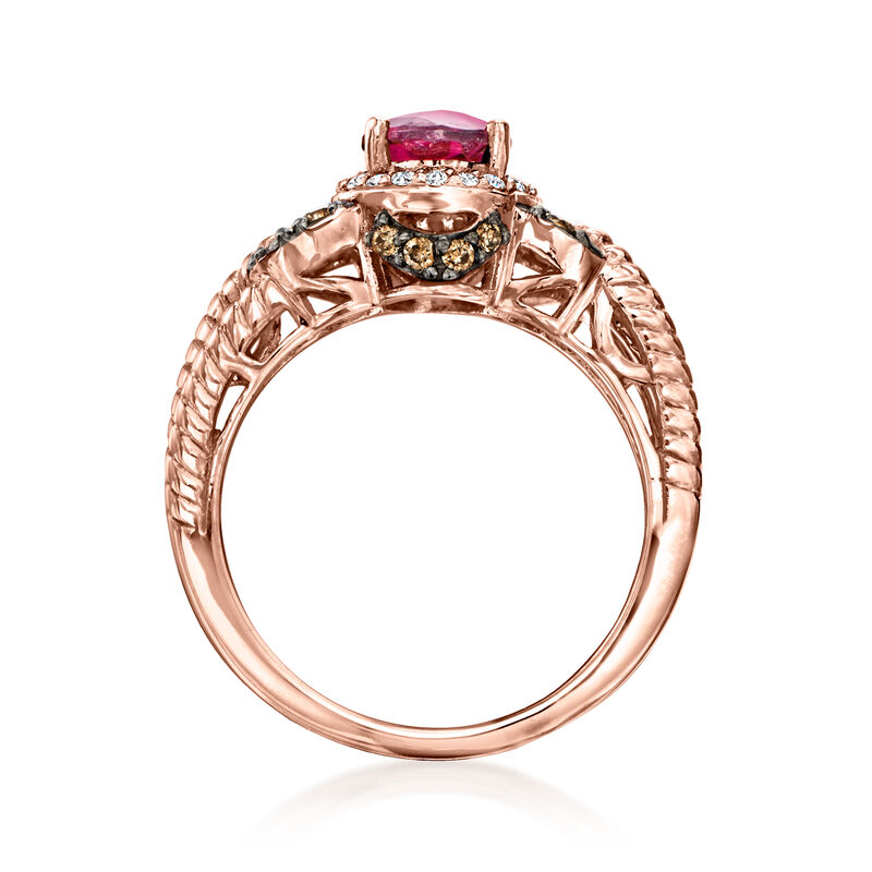 Le Vian 1.30 Carat Raspberry Rhodolite Twisted Ring with .25 ct. t.w. Chocolate Diamonds and .12 ct. t.w. Vanilla Diamonds in 14kt Strawberry Gold. Size 7 image number 3