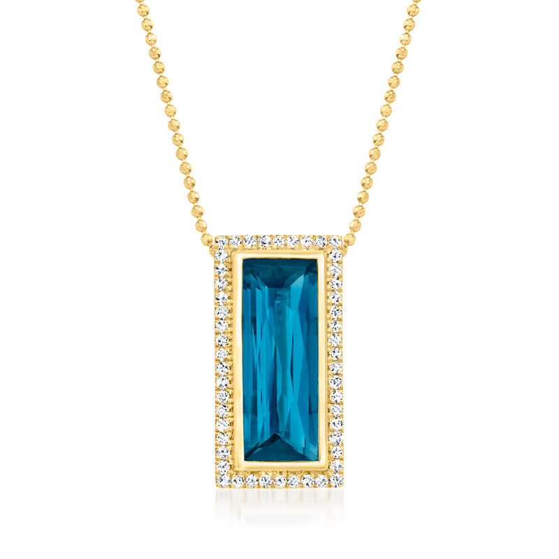 4.80 Carat London Blue Topaz Pendant Necklace with .25 ct. t.w. Diamonds in 14kt Yellow Gold. 18&quot; image number 0