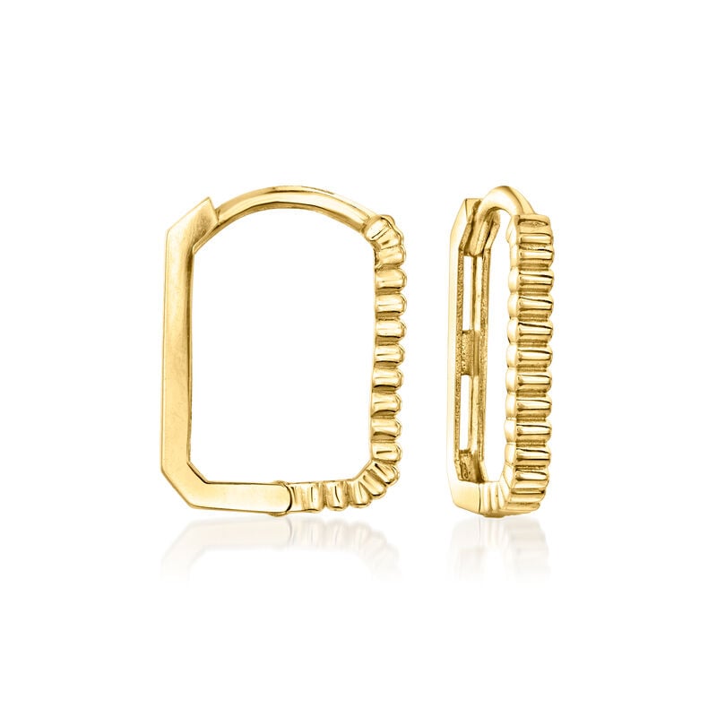 Italian 14kt Yellow Gold Square Ribbed Huggie Hoop Earrings. 1/2" image number 0