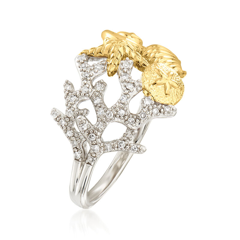 .10 ct. t.w. Diamond Sea Life Ring in Sterling Silver and 18kt Gold Over Sterling image number 2