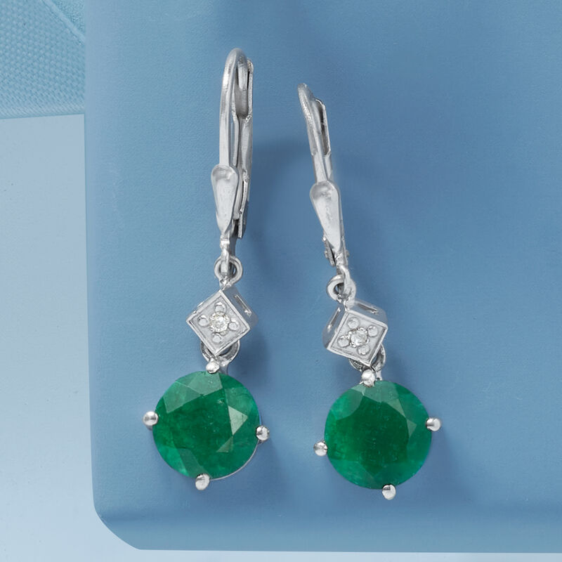5.25 ct. t.w. Emerald Drop Earrings with Diamonds in Sterling Silver image number 2