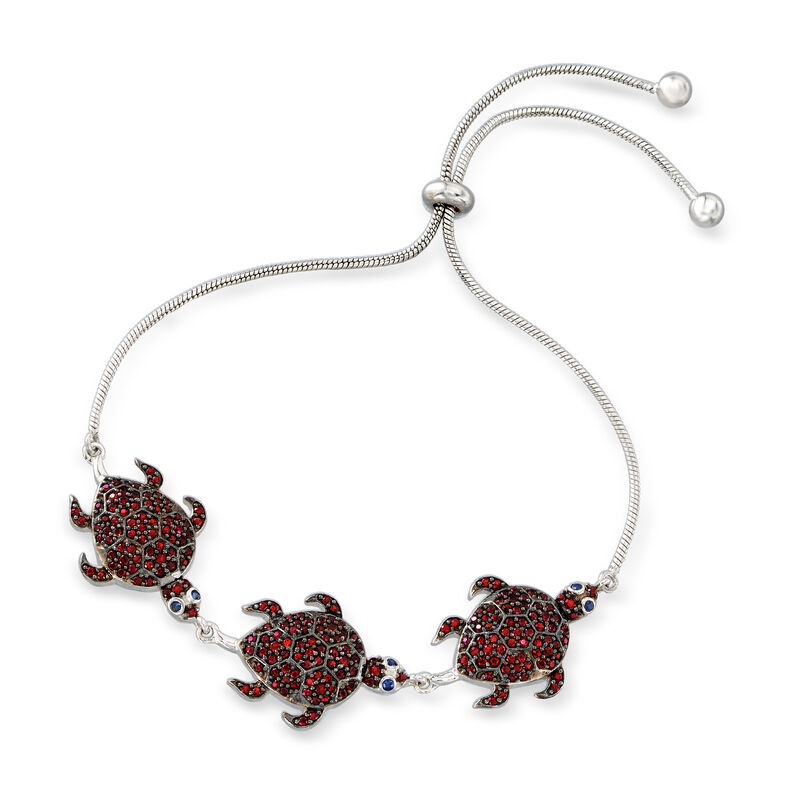 1.40 ct. t.w. Garnet Turtle Bolo Bracelet with Sapphire Accents in Sterling Silver image number 2
