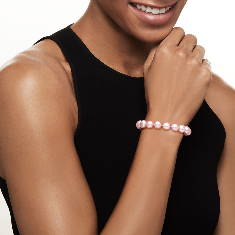 10-11mm Pink Cultured Pearl Bracelet with 14kt Yellow Gold image number 1