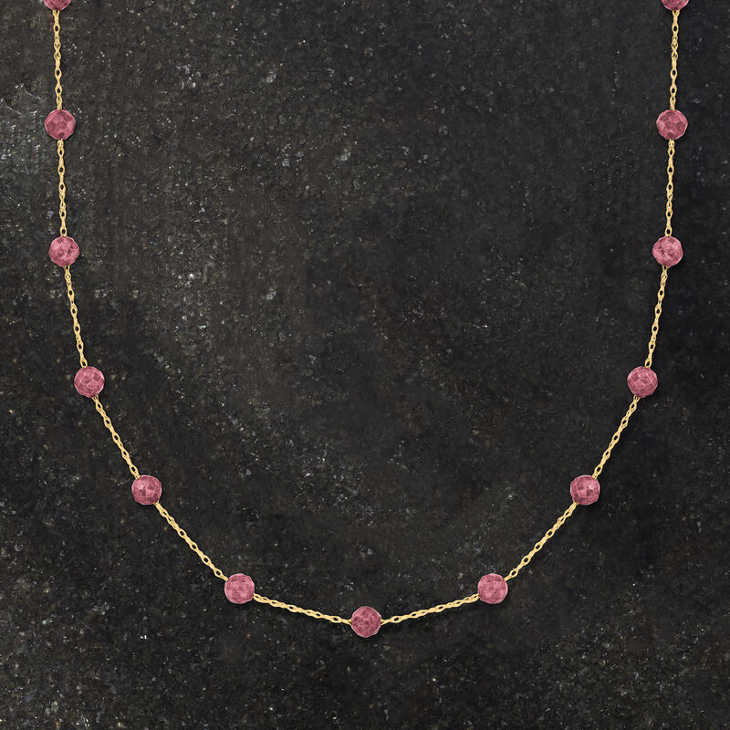 6.00 ct. t.w. Pink Tourmaline Bead Station Necklace in 14kt Yellow Gold image number 2