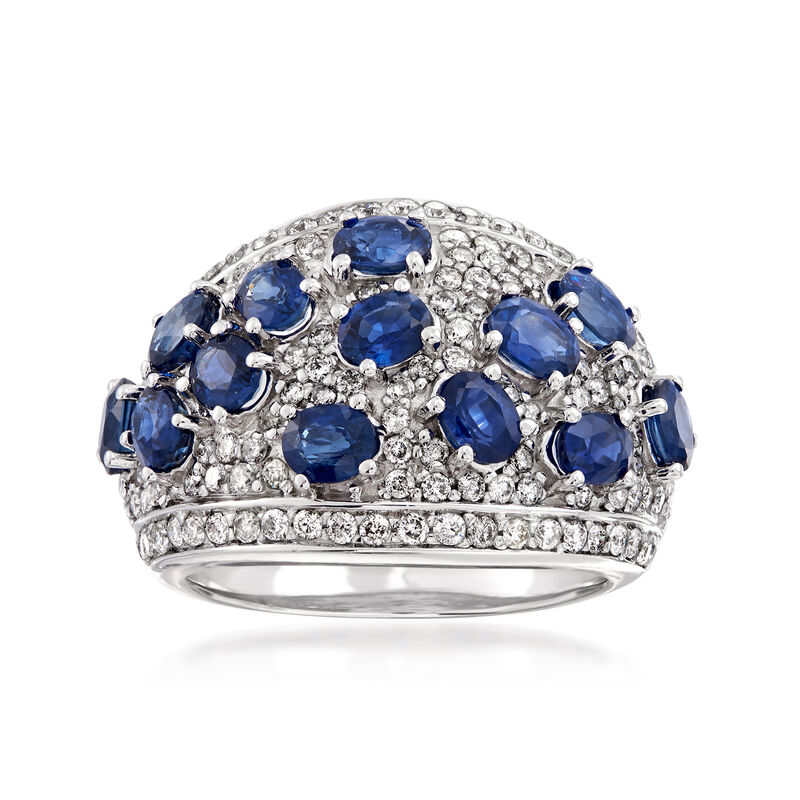 3.20 ct. t.w. Sapphire and 1.15 ct. t.w. Diamond Dome Ring in 14kt White Gold image number 0
