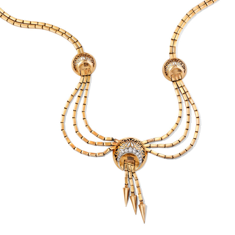 C. 1950 Vintage .65 ct. t.w. Diamond Draped Necklace in 18kt Yellow Gold. 17&quot; image number 2